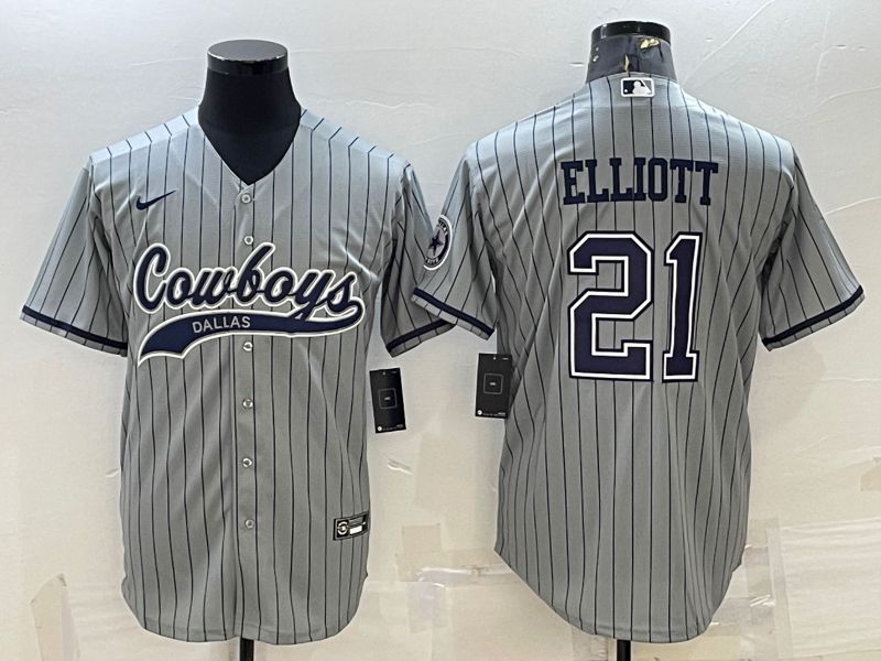 Men Dallas Cowboys #21 Elliott Grey Stripe 2022 Nike Co branded NFL Jerseys->san francisco 49ers->NFL Jersey